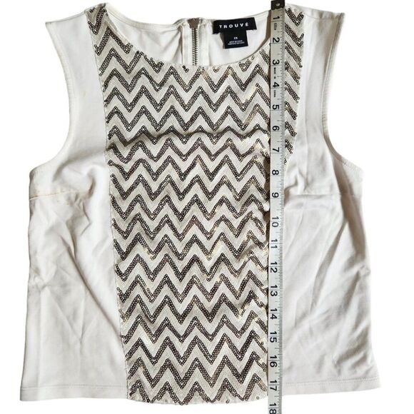 Trouve white brown cream gold sleeveless top sz XS - Picture 9 of 10